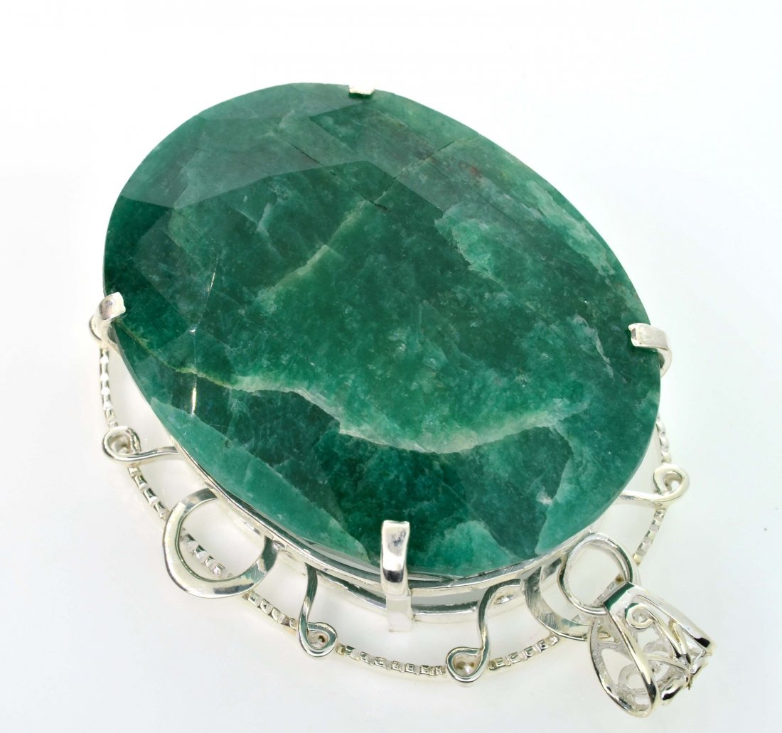 APP: 11k Sebastian 337CT Grn Beryl & Silver Pendant: Designer Sebastian 337.66CT Oval Cut Gr