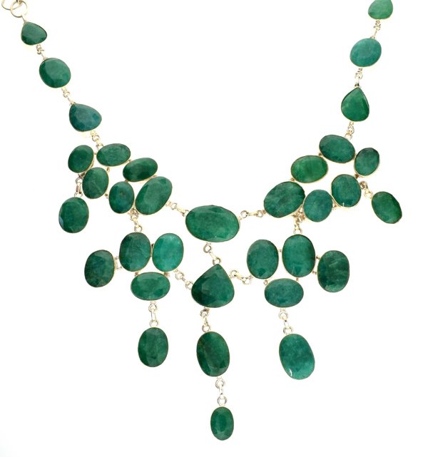 APP: 28k 418CT Mixed Cut Grn Beryl & Silver Necklace: 418.01CT Mixed Cut Green Beryl and Sterling Silver Neckla