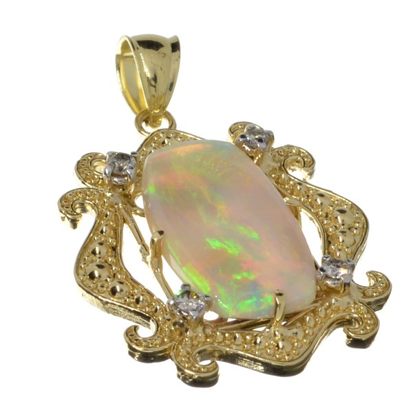 APP: 10k 14kt Gold, 2 CT Crystal Opal & Diamond Pendant: 14 kt. Gold, 2.35CT Crystal Opal And Diamond Pendant Retail