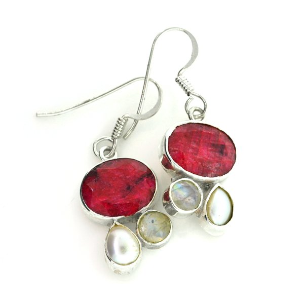 APP: 2k 8.40CT Ruby & Pearl Sterling Silver Earrings: 8.40CT Ruby and Pearl Sterling Silver Earrings Retail Replacement