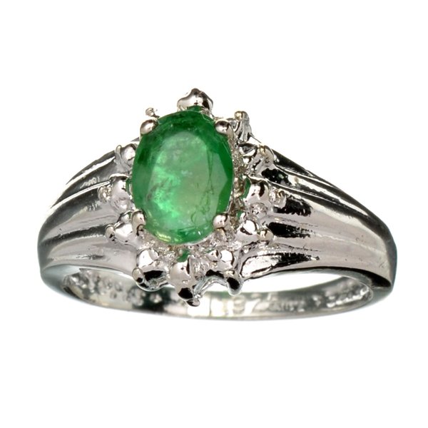 APP: 2k Oval Cut Grn Beryl Emerald & Silver Ring: 0.70CT Oval Cut Green Beryl Emerald And Platinu