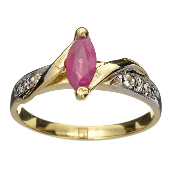 14kt Gold, Marquise Ruby & White Sapphire Ring: 14 kt. Gold, 0.35CT Marquise Cut Ruby And White Sapphire Rin