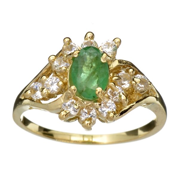 APP: 1k 14kt Gold, Emerald & White Sapphire Ring: 14 kt. Gold, 0.41CT Oval Cut Emerald And White Sapphire Rin