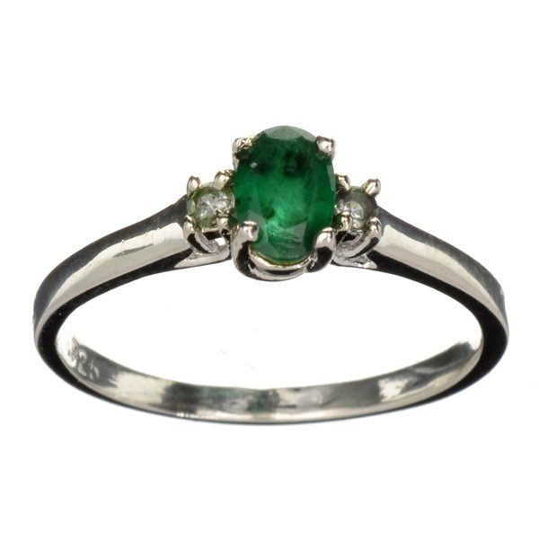 APP: 2k Grn Beryl Emerald & Topaz Silver Ring: 0.70CT Green Beryl Emerald And Topaz Platinum Over