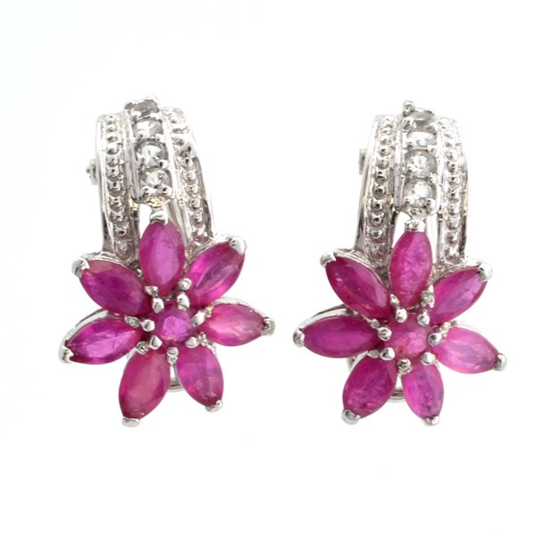 APP: 2k 3CT Ruby & Topaz Sterl Silver Earrings: 3.06CT Ruby and Topaz Platinum Over Sterling Silver Earri