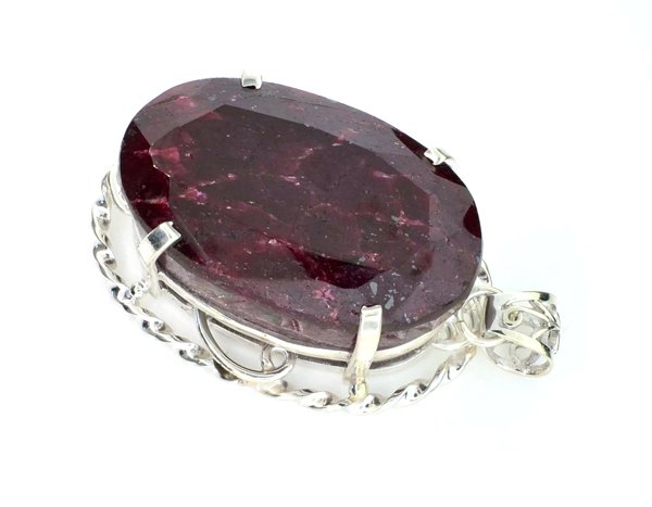 APP: 11k Sebastian 265CT Oval Cut Ruby & Silver Pendant: Designer Sebastian 265.28CT Oval Cut Ruby and