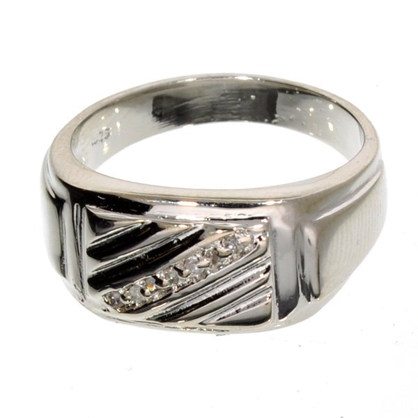 APP: 1k 0CT Round Cut Diamond & Silver Rolex Style Ring: 0.06CT Round Cut Diamond and Platinum Over Ste