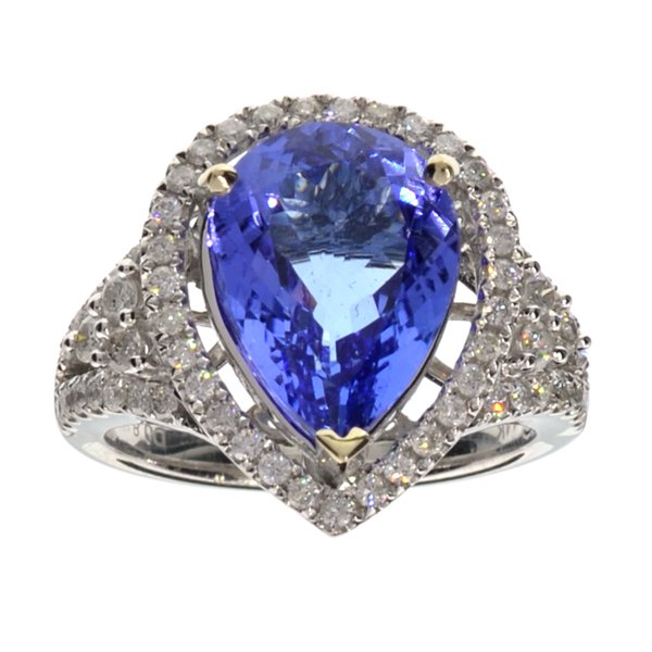 APP: 18k *14kt White Gold, 5CT Tanzanite & Diamond Ring: *14 kt. White Gold, 5.08CT Mixed Cut Tanzanite And 0