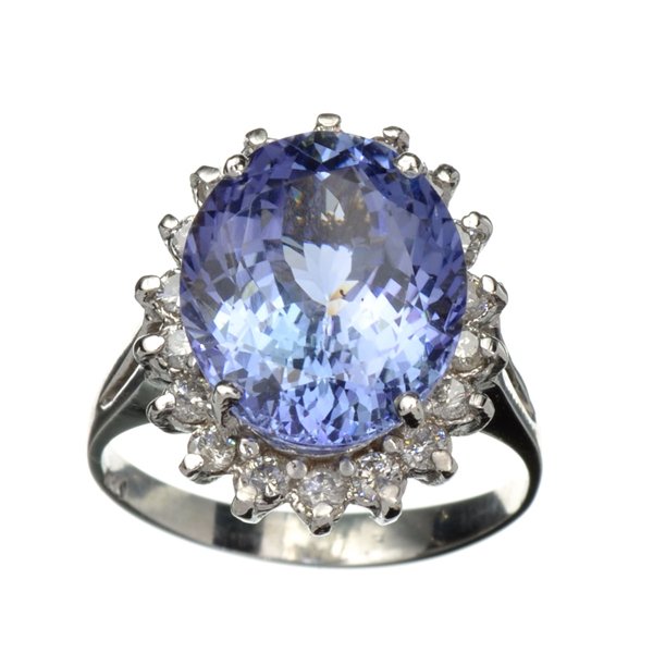APP: 16k 14kt White Gold, 5 CT Tanzanite & Diamond Ring: 14 kt. White Gold, 5.52CT Tanzanite and Diamond Ring Retail Rep