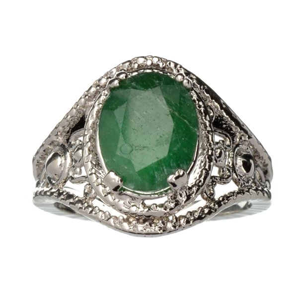 APP: 1k 2CT Oval Cut Grn Beryl Emerald & Silver Ring: 2.31CT Oval Cut Green Beryl Emerald And Platinu
