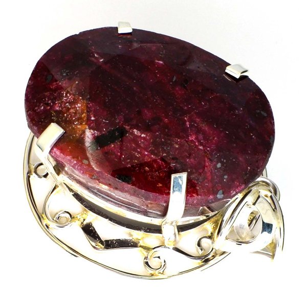 APP: 20k Sebastian 252CT Oval Cut Ruby & Silver Pendant: Designer Sebastian 252.30CT Oval Cut Ruby and