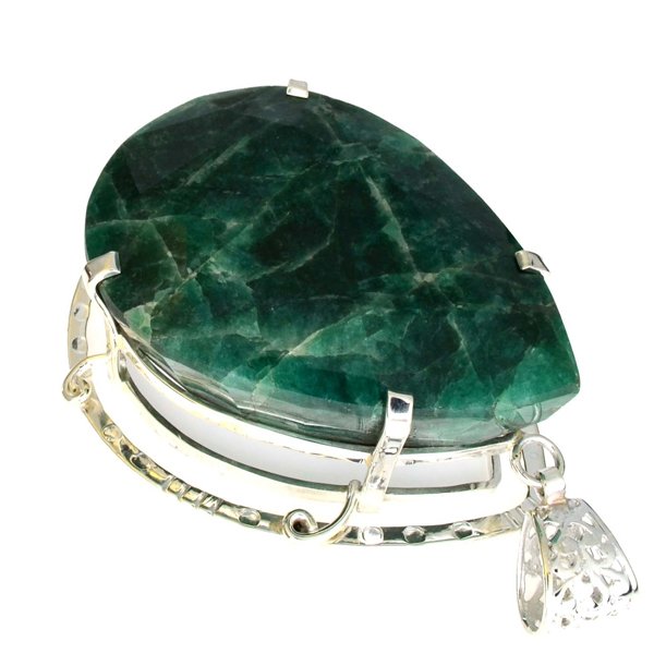 APP: 7k 476CT Pear Grn Beryl Emerald & Silver Pendant: Designer Sebastian 476.56CT Pear