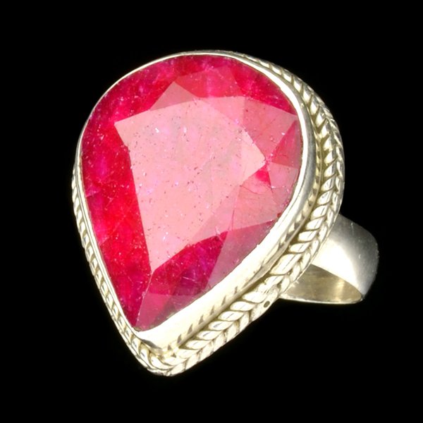APP: 2.1k 17.04CT Pear Cut Ruby & Sterling Silver Ring: 17.04CT Pear Cut Ruby And Sterling Silver Ring Retail Replacement Valu