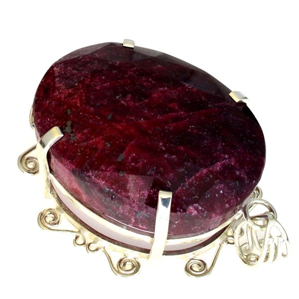 APP: 35k Sebastian 506CT Oval Cut Ruby & Silver Pendant: Designer Sebastian 506.83CT Oval Cut Ruby and