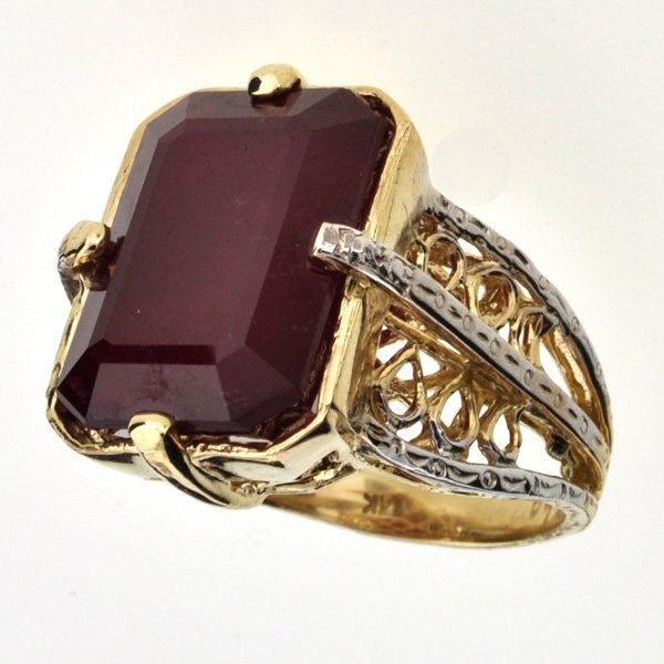 APP: 17k 14 kt Gold 23.08CT Emerald Cut Ruby Ring: 14 kt Gold 23.08CT Emerald Cut Ruby RingRetail Replacement Value: