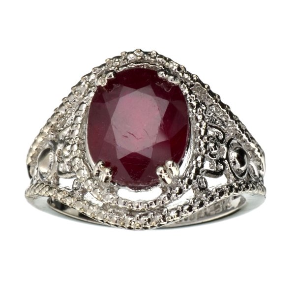 APP: 6k 4CT Oval Cut Ruby & Sterl Silver Ring: 4.10CT Oval Cut Ruby And Platinum Over Sterling Silver Ring