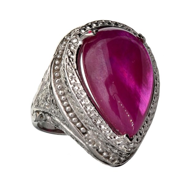 APP: 4k 18CT Pear Cut Cabochon Ruby & Topaz Silver Ring: 18.51CT Pear Cut Cabochon Ruby And Topaz Plati