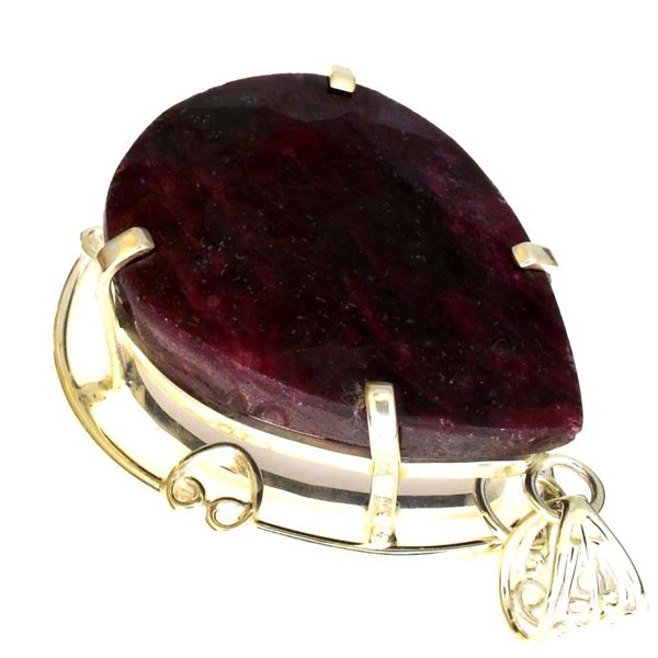 APP: 13k Sebastian 303CT Pear Cut Ruby & Silver Pendant: Designer Sebastian 303.19CT Pear Cut Ruby and