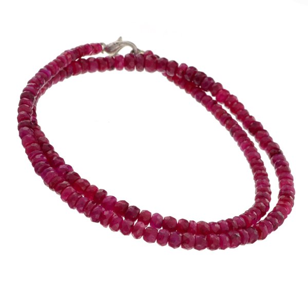 APP: 2k 70CT Round Bead Ruby & Silver Necklace Strand: 70.00CT Round Cut Bead Ruby And Sterling Silver Neckla