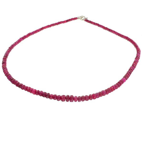 APP: 2k 70CT Round Bead Ruby & Silver Necklace Strand: 70.00CT Round Cut Bead Ruby And Sterling Silver Neckla