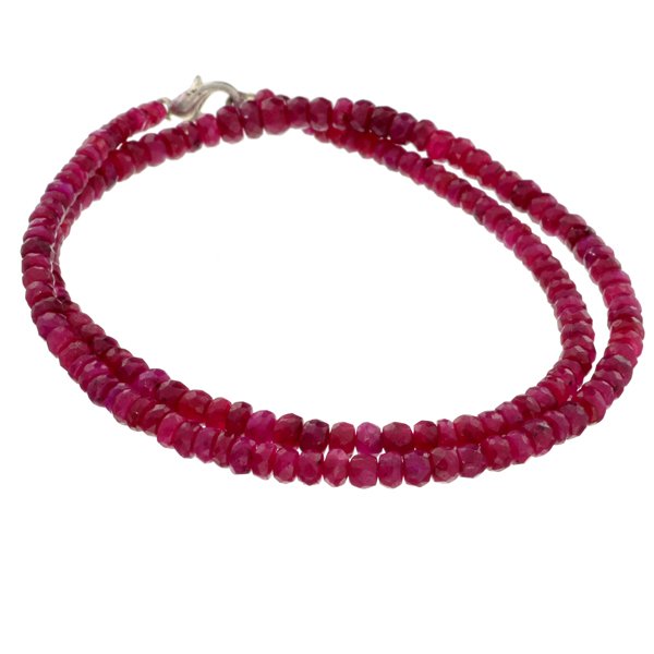 APP: 2k 70CT Round Bead Ruby & Silver Necklace Strand: 70.00CT Round Cut Bead Ruby And Sterling Silver Neckla