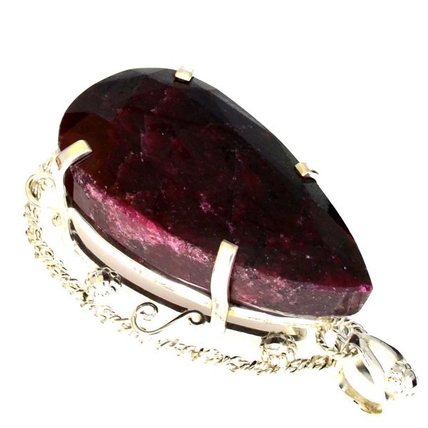 APP: 12k Sebastian 281CT Pear Cut Ruby & Silver Pendant: Designer Sebastian 281.00CT Pear Cut Ruby and