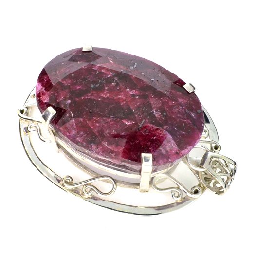 APP: 10k Sebastian 292CT Oval Cut Ruby & Silver Pendant: Designer Sebastian 292.56CT Oval Cut Ruby and