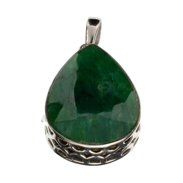 Sebastian 35CT Pear Grn Beryl Emerald & Silver Pendant: Designer Sebastian 35.10CT Pear C