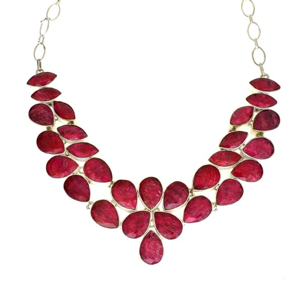 APP: 13k 174CT Mixed Cut Ruby & Sterl Silver Necklace: 174.53CT Mixed Cut Ruby and Sterling Silver Necklace Retail