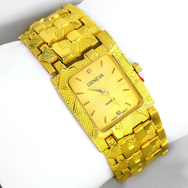 Geneva Men's Squared Stainless Gold & Diamond Watch: Geneva Men's Squared Stainless Steel Gold & Diamond Watch Item