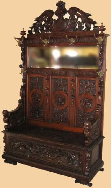 Antique Majestic Walnut Hall Seat-Carved -P-: Gov. File: M-00899 Antique Majestic Walnut Hall Seat-Carved - Pick Up Only -P- Asset Type: Collectable Shipping: $24.95. Item may be pick up only, or require additional shipping charges due to weight 