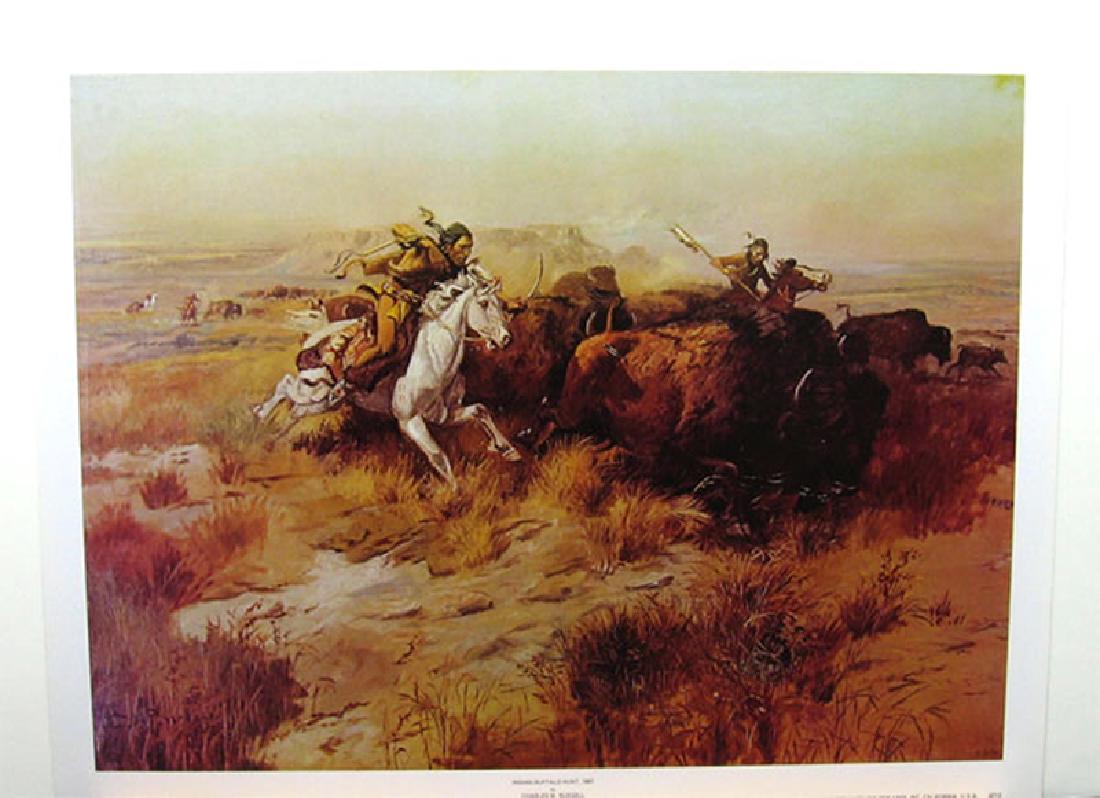 CHARLES M. RUSSELL (After) Indian Buffalo Hunt Print,: Gov. File: P-07485 Charles M. Russell CHARLES M. RUSSELL: (After) Indian Buffalo Hunt Print 23.25 inches x 18 inches (Unframed)Shipping: $24.95