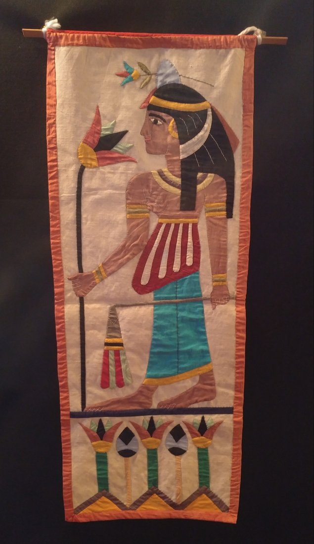 Antique Egyptian Revival Woman Holding Flowers Textile (1 of 4)