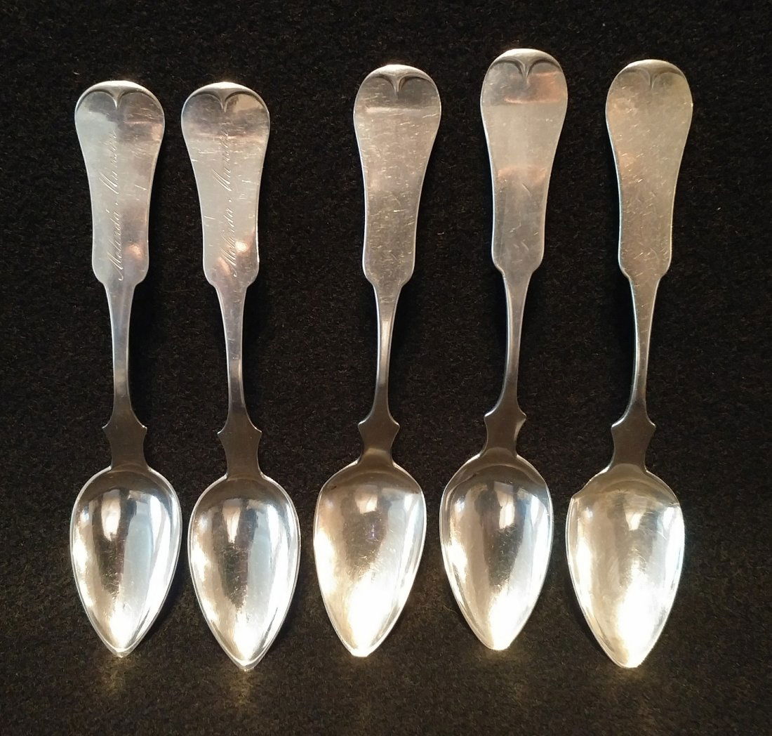 E&D Kinsey Lot of 5 Coin Silver Desert Spoons 1800s (1 of 3)