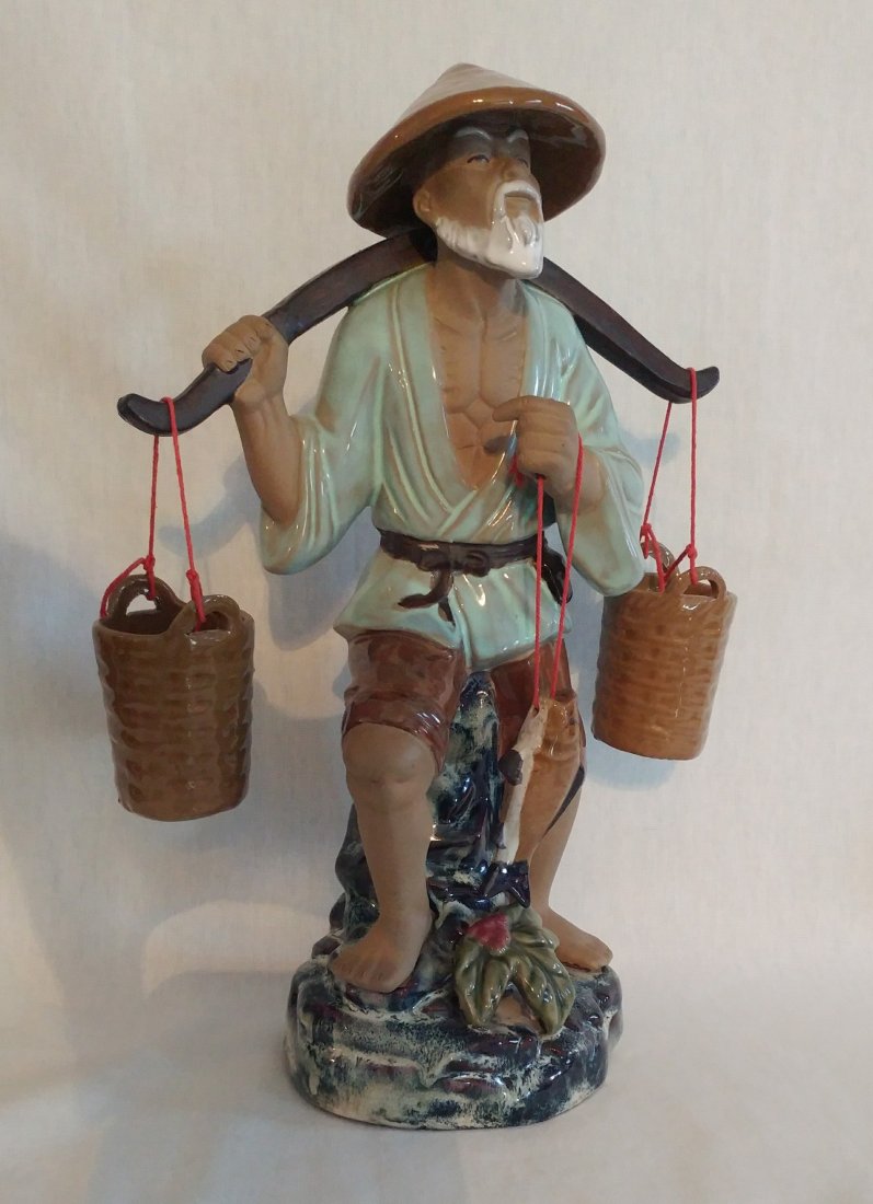 LARGE Chinese SHIWAN Mudman Figure Water Carrier w Fish (1 of 5)