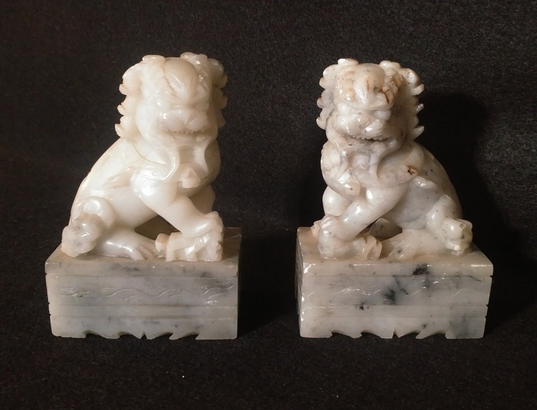 Pair of Shishi Lion Foo Dog Carved Stone Figures (1 of 6)