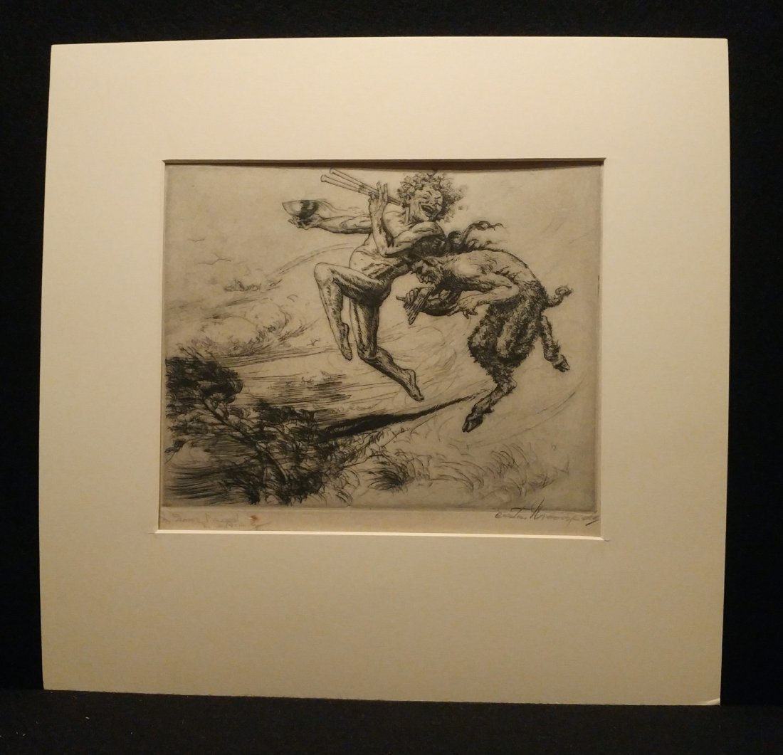 Pan and Bacchus 1910 Signed Etching by Moorepark (1 of 4)