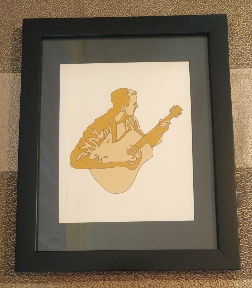 DeArmond Guitar Pickup Advertisement Original Art: Art is hand painted gouache on board and has been framed and ready to hang.Art measures 10x8 inches, frame measures 13x16 inches. We have not been able to find if this art was published or not.