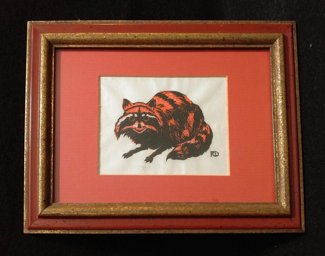 Raccoon Print on Paper Framed Signed RD (1 of 1)