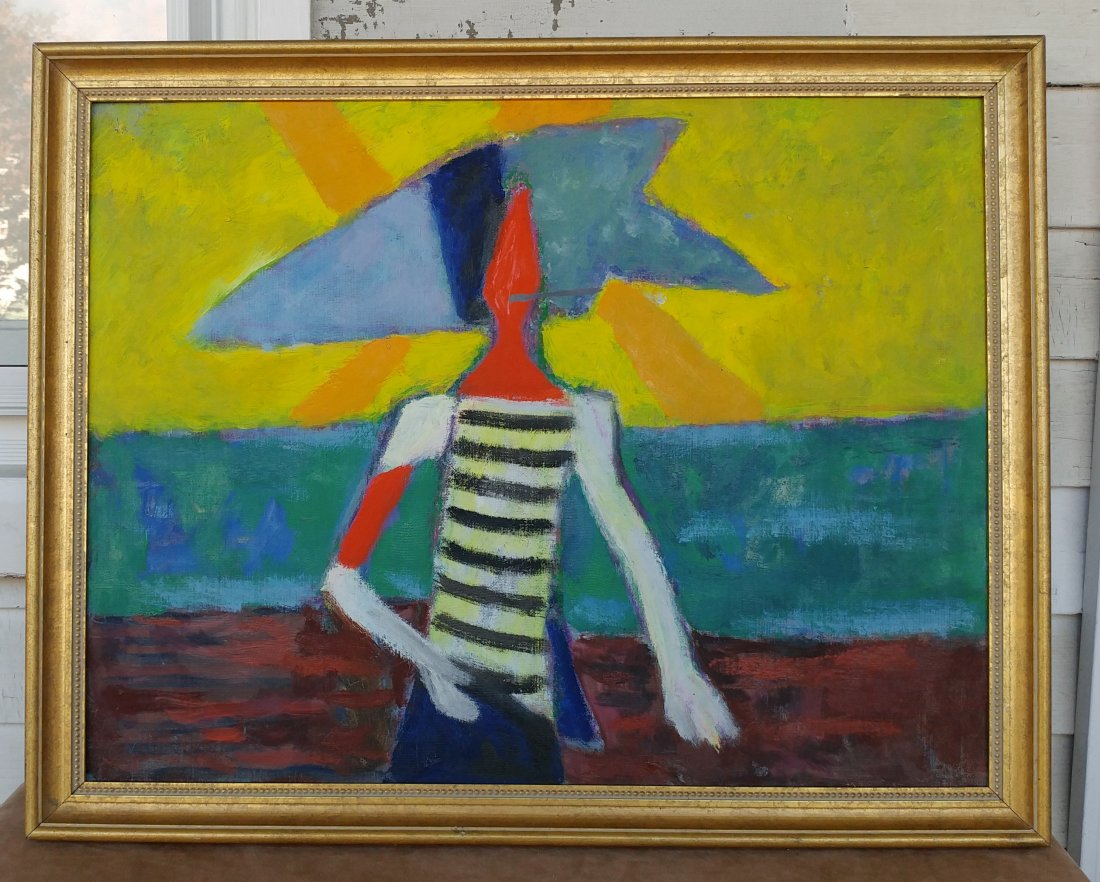 1980s New Wave Geometric Abstract Painting on Masonite (1 of 2)