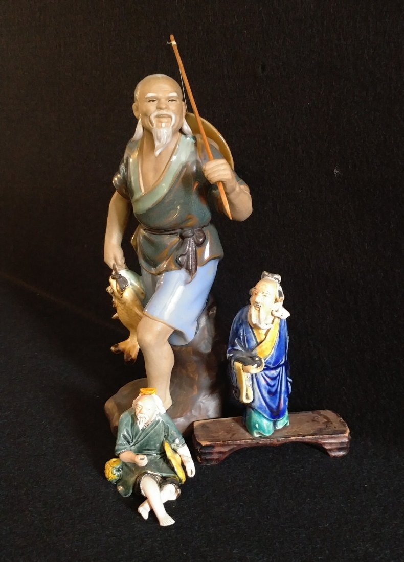 Lot of 3 Chinese SHIWAN Mudman Figures Fisherman Schola (1 of 10)