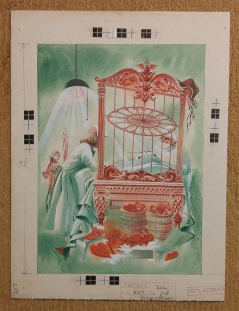 Littlest Snowman 1955 Original Art Illustration: Illustration for The Littlest Snowman by Charles Tazwell. This was published in the coronet December issue from either 1955 or 1956. Artist is either Art Seiden 1955 or Tina Cacciala 1956Art measures