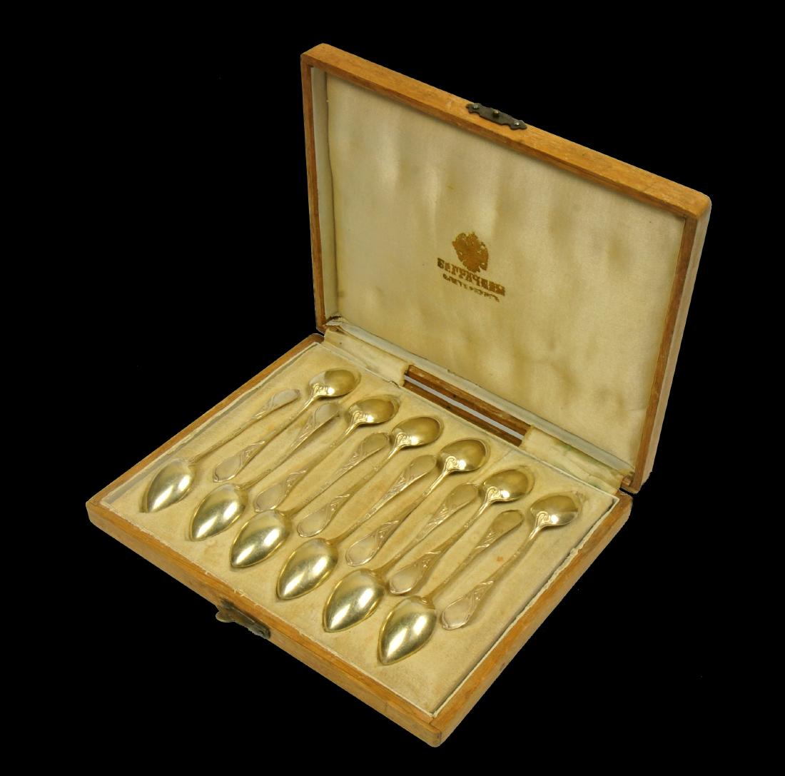 AN IMEPRIAL RUSSIAN CASED SET OF 12 SILVER SPOONS, (1 of 10)