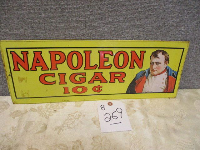 STAMPED TIN NAPOLEON CIGAR SIGN (1 of 1)