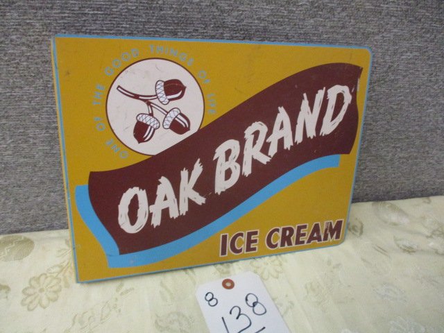 TIN OAK BRAND ICE CREAM FLANGE SIGN (1 of 3)