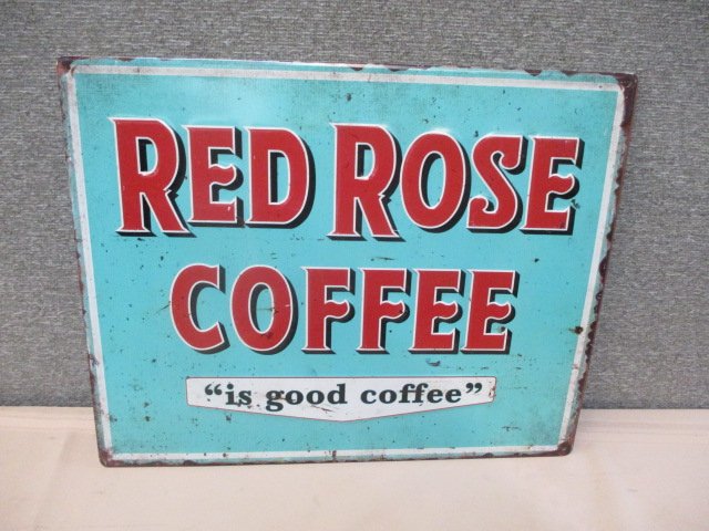 Stamped Tin Red Rose Coffee Sign (1 of 3)