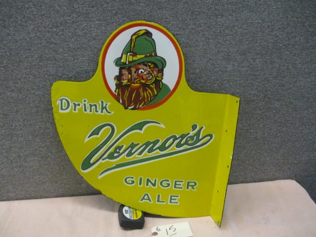 Porcelain Vernor's Flange Sign: 16"w x 20"t