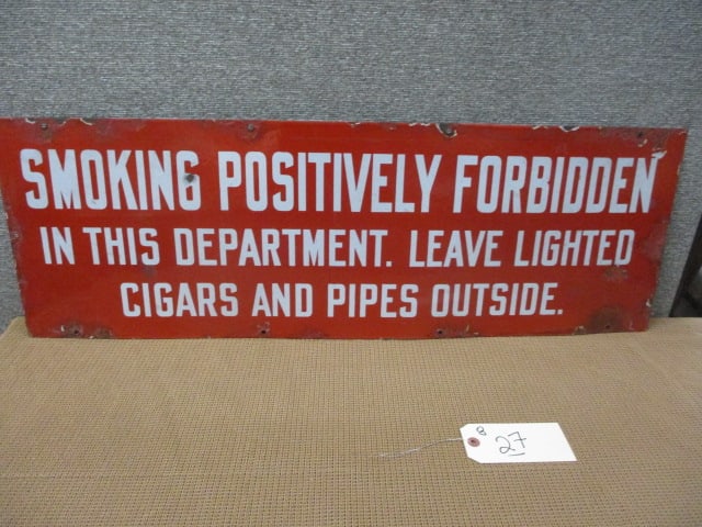 Porcelain Smoking Forbidden Sign: 36"w x 12"t