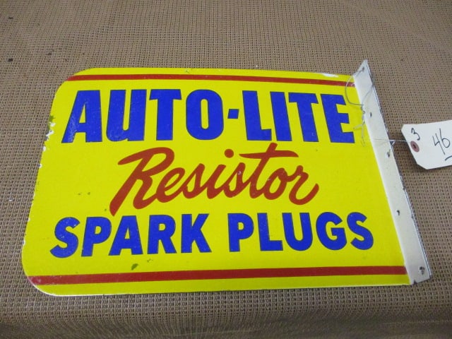 Porcelain Auto-Lite Spark Plugs Flange Sign (1 of 3)