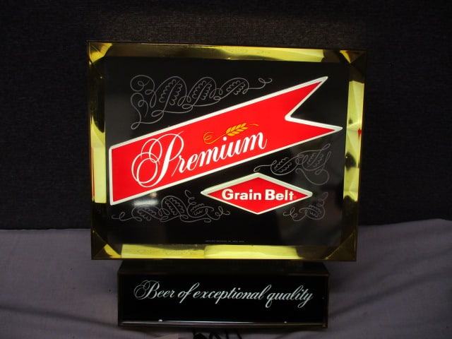 Grain Belt Lighted Beer Sign: 16"w x 17"t (repaired crack)